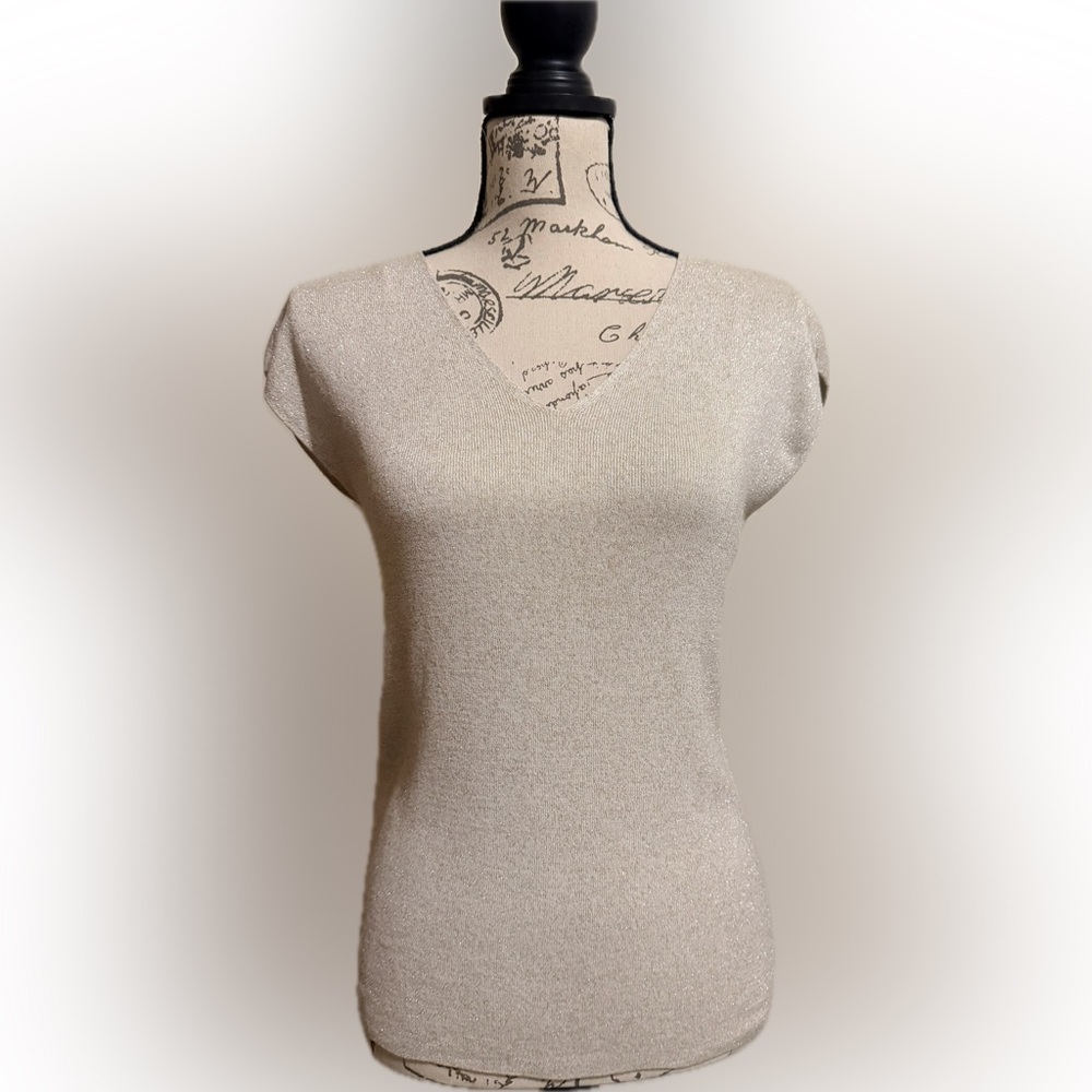 Talbots V-Neck Sweater in Soft Cream with Gold Shimmer NWT